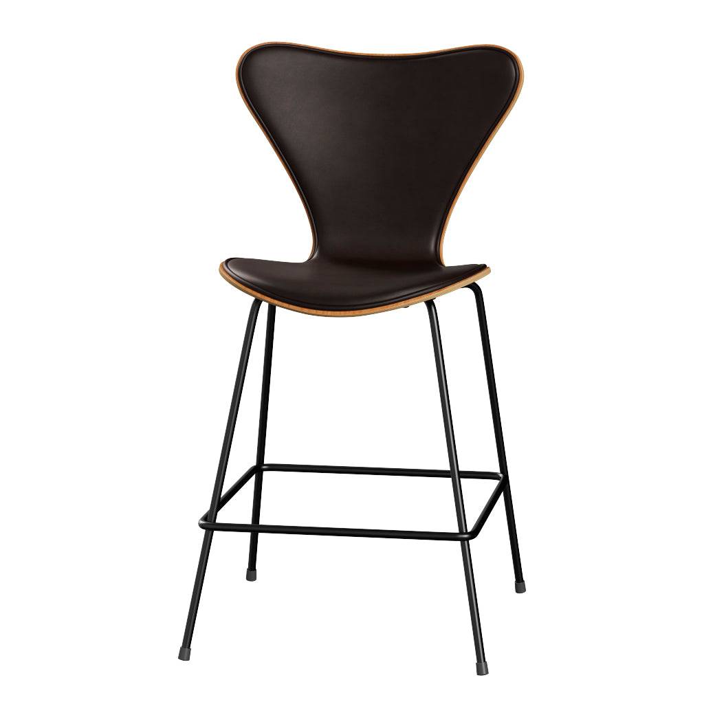Fritz Hansen - 3187 lav barstol, naturfiner og forsidepolstret i Grace læder Kirsebær - Mørk brun læder - Sort stel - Jacobsen Plus