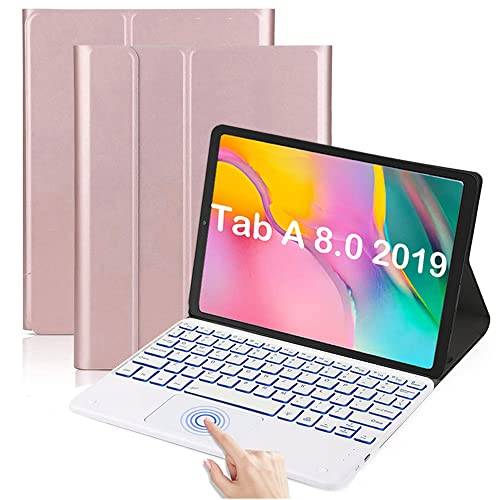 QYiiD bakgrundsbelyst tangentbord med pekplatta för Galaxy Tab A 8.0 2019 SM-T290/SM-T295, magnetiskt avtagbart trådlöst Bluetooth-tangentbord för Samsung Tab A 8 tum 2019 SM-T290/T295, roséguld