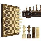 Peradix 2 i 1 magnetiskt schackspel i trä, 38 cm magnetiskt schackbräde/2 extra drottningar, schackspel av hög kvalitet, jätteschackschackschackschackset