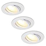 HCFEI Set med 3 infällda LED-spotlights, dimbar, vit, vridbar, 3 W, platt, 230 V, infällbar spotlight, 68–75 mm borrhål (varmvit 3 000 K)