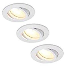 HCFEI Set med 3 infällda LED-spotlights, dimbar, vit, vridbar, 3 W, platt, 230 V, infällbar spotlight, 68–75 mm borrhål (varmvit 3 000 K)