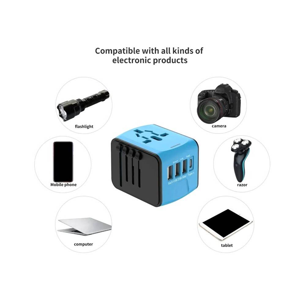 Travel Adapter Universal Power Plug UK EU AU US Sockets International 3USB Type-C Wall Charger for Worldwide Adaptor