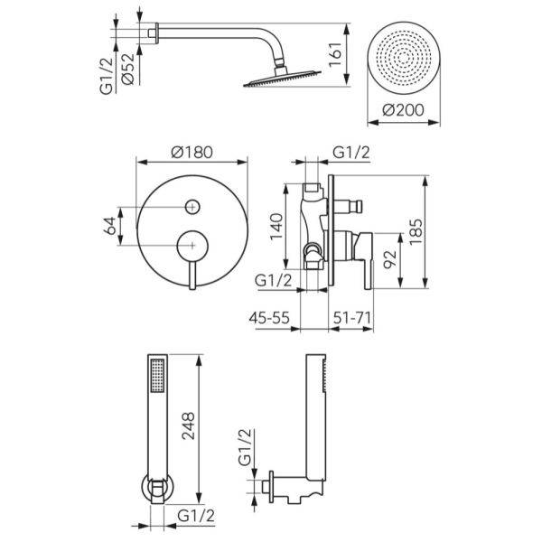 Inbyggnadsduschset Novaservis Ferro Ciriculus 2F Gun Metal