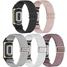 EverAct 5-pack elastiska remmar kompatibla med Fitbit Charge 6 rem/Fitbit Charge 5-rem, justerbar nylonögla flätad ersättning sportarmband för laddning 6 aktivitetsmätare kvinnor män, Nylon