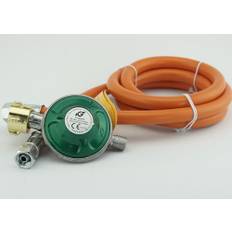 Tryckreducerarset, gasregulator med säkerhetsklistermärke, gastryckregulator i set med slang i olika längder för gasspisar, gasgrillar eller paellagrillar (30 mbar med 150 cm gasslang)