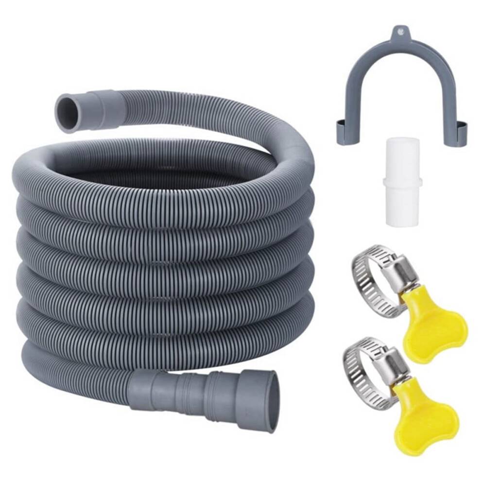 Vaskemaskine afløbsslange, 4,9 fod bølget fleksibel slange til vaskemaskine og opvaskemaskine med adapter, klemmer, U-bøjningsholder