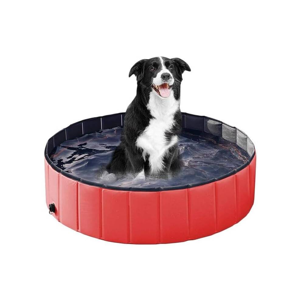 Sammenklappelig hundepool 100x30cm, PVC hundepool med afløbsventil, bærbar swimmingpool til kæledyr
