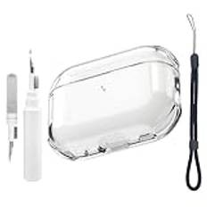transparent fodral kompatibelt med AirPods Pro 2. generationen med rengöringsset, skyddsfodral kompatibelt med Apple Airpods Pro 2 med handslinga(klar)