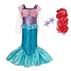 Lito Angels Princess Ariel Little Mermaid Fancy Dress Up Kostym med hår Peruk för barn Flickor 5-6 år, lila blå