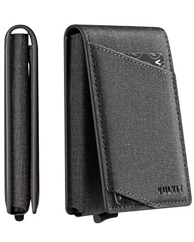 VULKIT Slim Plånbok för män Pop Up-korthållare Minimalistisk Bifold-plånbok RFID-blockerande magnetisk stängning Rymmer 12 kort (Grå)
