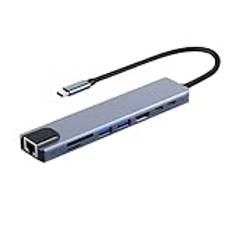 Bexdug typ C dockningsstation, USB C-hub, 8-i-1 dockningsstation 5 Gbps dataöverföring med hög hastighet 4K USB-dataportar för skrivarkamera-tangentbord