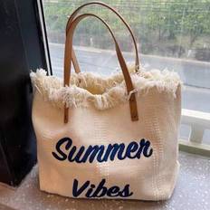 Canvas Women Handbags Large Tote Beach Bag Shopping Bags Underarm Shoulder Bag For Female Casual Top-Handle Bags - White