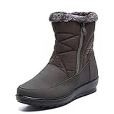 WALFREW Damstövlar Boots Women Snow Fur Shoes For Women Waterproof Shoes Woman Zipper Platform Boots Round Winter Shoes(Bruin,37 EU)