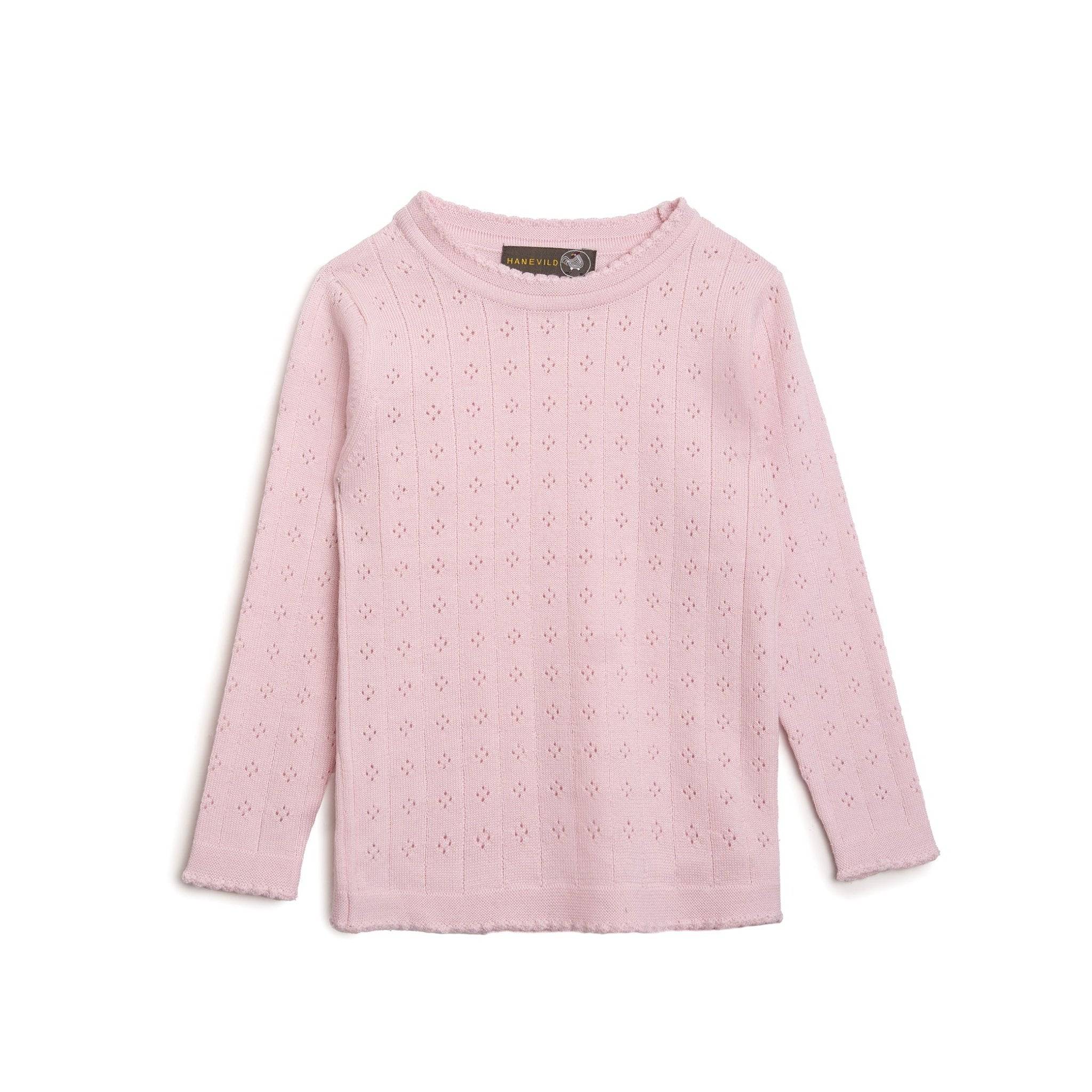 Tynd merinoulds bluse - pink merino wool - 122/128