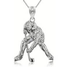 Hockey Action Pendant Necklace in 9ct White Gold - white gold
