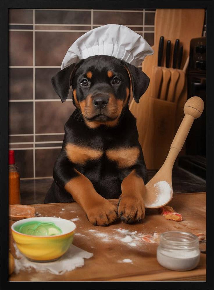 Rottweiler Puppy Chef Poster - 50x70 cm / 20x28″