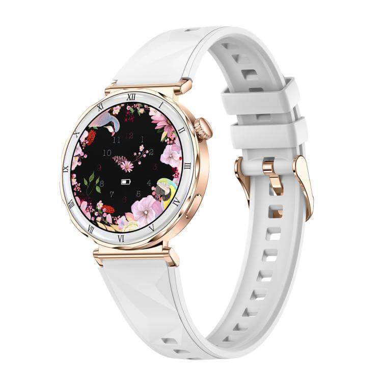 QS22 Womens AMOLED Display Smart Sports Watch - Gold Case White Silicone Strap