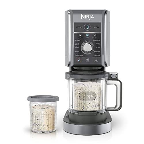 Ninja NC501 CREAMi Deluxe 11-i-1 glass och fryst behandlingstillverkare för, sorbet, milkshakes, dricker mer, 11 program, med 2 XL familjestorlek pintbehållare, perfekta barn, silver, 2 fjärdedelar