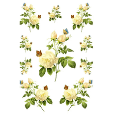 Decoupage F0037 - Blommor & Fjärilar - Créme /Grön