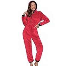 HANXIULIN Svart jumpsuit dam juldräkt – damklänning av dubbel, enfärgad sammet overall vuxna fluffig (röd, XL)