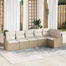 vidaXL Have Spisebordssæt med pude med opbevaring 6 pcs Beige og creme
