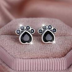 Utsökt S925 Sterling Silver Dangle Örhängen med tasstryck - allergivänliga, nickelfria, svarta charmaccenter för vardags- och festkläder, perfekt pres