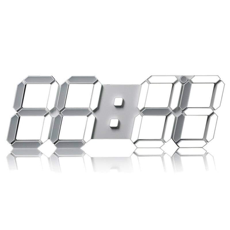 Stor modern 3d digital led skelett väggklocka timer 24/12 datum display exakt tid fjärrkontroll klocka belysning stil - Vit