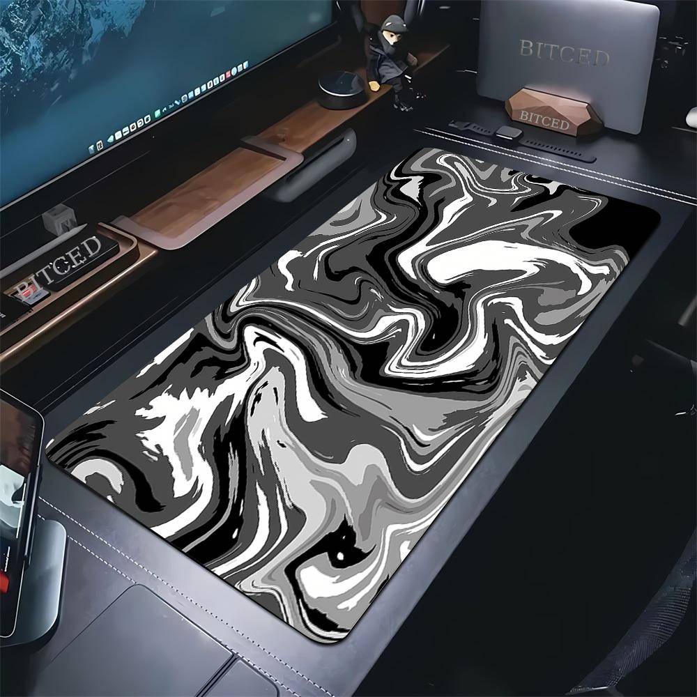 XXL Svart och Vit Strata Liquid 900x400 Musmatta Dator Laptop Anime Tangentbord Musmatta Stor Musmatta Tangentbord Skrivbordsmatta