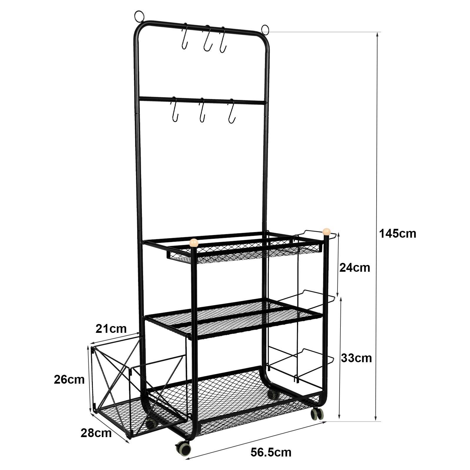 Sports Equipment Storage Rack With Wheels And Hooks, Large Capacity Open Storage, 57 X 38 X 145cm.