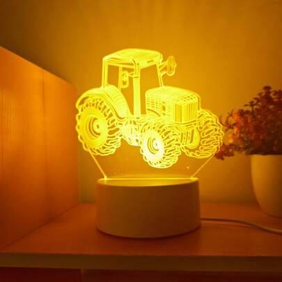 1 st 3D-traktornattlampa - USB-driven, modern lantlig inredning, lämplig för sovrum och hem (En-Storlek)