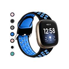 Dirrelo-rem kompatibel med Fitbit Versa 3 rem/Fitbit Sense-rem/Fitbit Versa 4 rem/Fitbit Sense 2 rem, mjuk silikon sport andningsbar ersättning för Versa 3/Versa 4/Sense 2, L svart/blå