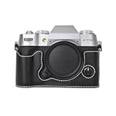 VOVMOEYA Kamerafodral för FUJIFILM X-T50 spegellös digitalkamera, Fuji XT50 halvfodral med mjuk mikrofiberinsida, fungerar bra med 1/4 tums-20 gänghål retro PU-läder, Mörksvart, Kamera halvfodral