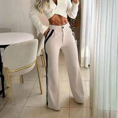 Women Plus Size Contrast Side Stripe Pants, Fashionable Casual Wide Leg Trousers - Multicolor - 0XL,1XL,2XL,3XL
