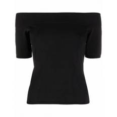 Alexander McQueen, Topp, Dam, S, Polyester, Svart Off-Shoulder Ribbad Kortärmad Topp - black (S)