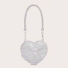 Hjärtformad diamantfest clutchväska, barn-miniryggsäck för fest, bankett, högtidsklänning, silver/guld strass handledsrem, lyxigt dammode strass dekor