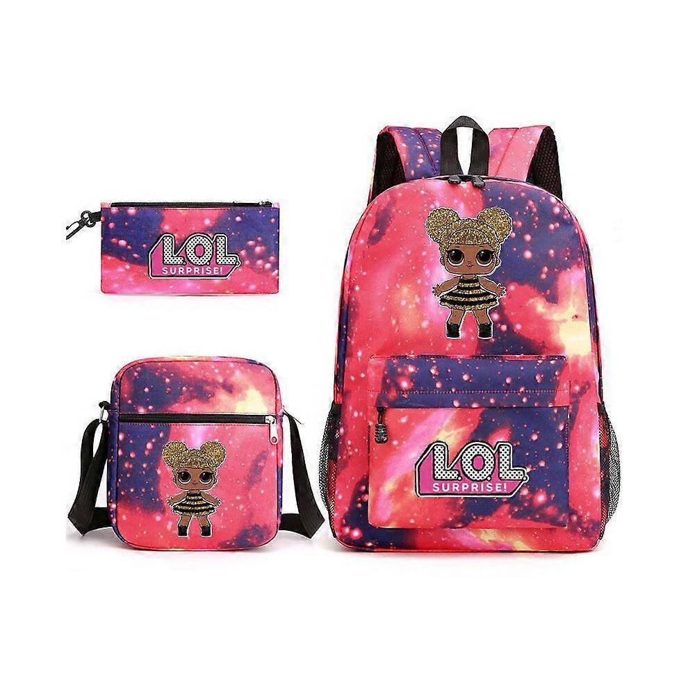 (3pcs set, 11) LOL Surprise Dolls Children School Backpacks for Girls Cute Cartoon Waterproof Lightweight Kids School Bag