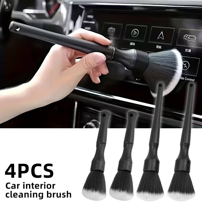 4pcs, Soft Bristled Car Detail Cleaning Brush, Dust Removal Tool For Dashboard And Ventilation , Plastic Material, Smooth And Sturdy Handle, For Batteries