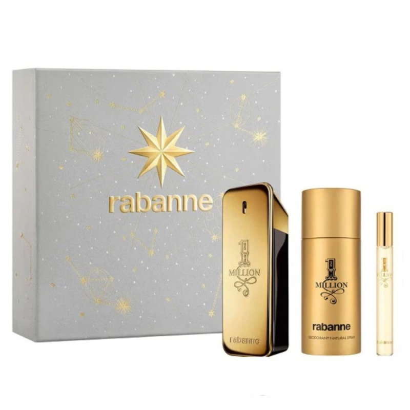Set Paco Rabanne: 1 Million, Eau De Toilette, Per Uomo, 100 ml + 1 Million, Eau De Toilette, Per Uomo, 10 ml + 1 Million, Deodorante Stick, Per Uomo,