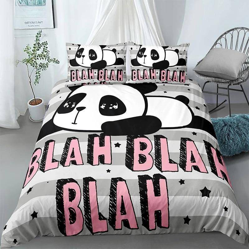 Panda Tryckt 2/3 st Sängklädesset Bambu Påslakan för Vuxen Barn Sängkläder och Örngott Täcke Överdrag Sängset king 245x210cm 3pcs