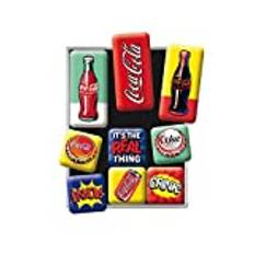 Nostalgic-Art Kylskåpsmagneter i retrostil, Coca Cola – Pop Art – Presentidé för Coke-älskare, Magnetset för magnettavlor, Deko vintage, 9 stycken