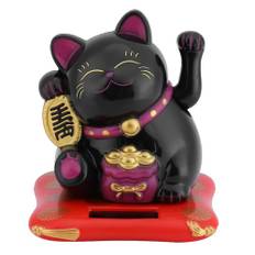 Vinkande katt, lyckokatt, rikedom välkommen het katt, soldriven söt katt med vinkarm, heminredning, bildekoration, Maneki Neko (svart)