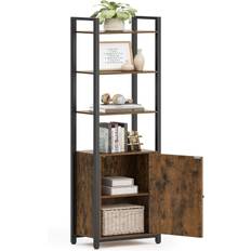 VASAGLE 6-Tier Bookcase, Tall Bookshelf with Door, Metal Frame, Adjustable Shelves, 24 x 40 x 159.5 cm, Living Room Bedroom, Rustic Brown and Ink Blac