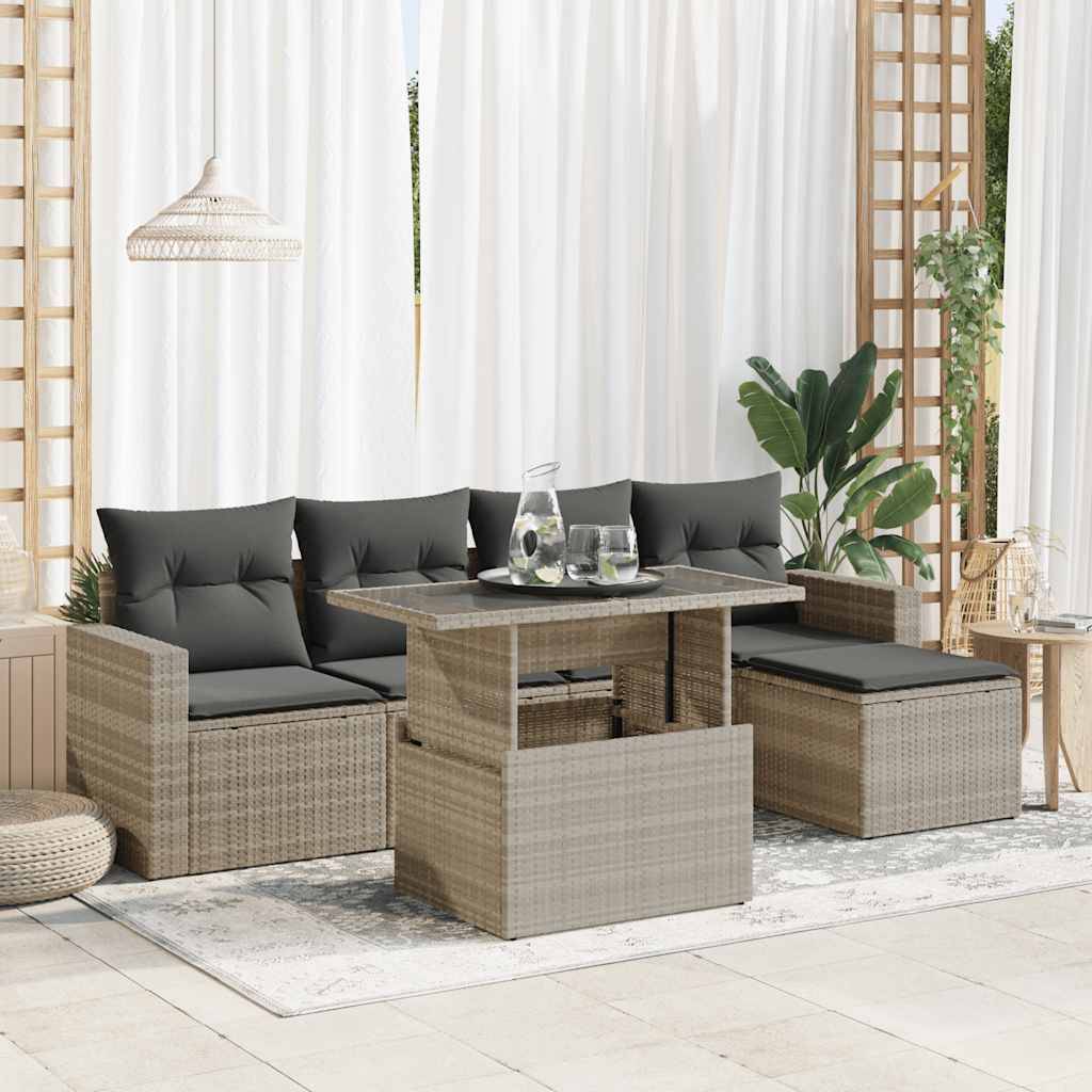 Sofasæt Til Haven 6 Dele Med Hynder Polyrattan - Lysegrå / Med opbevaring