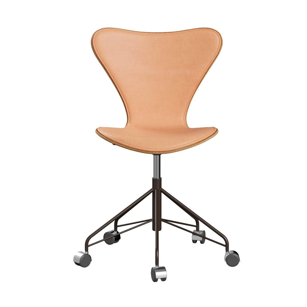 Fritz Hansen - 3117 kontorstol, naturfiner og forsidepolstret i Natur læder Elm - Brown Bronze stel - Jacobsen Plus