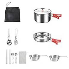 Camp Cooking Set, Rostfritt stål Camping Cooking Set | Pannor och grytor i rostfritt stål Camping | Campingmatlagningsutrustning, kompakt campingutrustning för husbil, vandring, backpacking