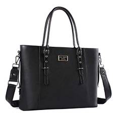 MOSISO Laptop Tasche (17-17,3 Zoll),PU Leder Umhängetasche Tragetasche Aktentasche Handtasche Kompatibel mit MacBook & Notebook,Große Kapazität mit Gepolstertes Fach, Schwarz