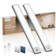 LROLTEF Under Cabinet Kitchen Lamps 21cm, 1500mAh 6500K LED Rechargeable Under Dish Lights 6500K Dimmable Motion Sensor Lamp Indoor Night Lights for Kitchen, 2 Pack, Silver