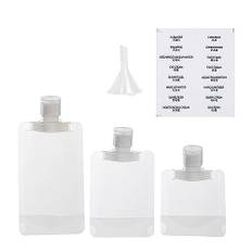 Bärbar resevätskepåse, 15 st reseflaskor set påfyllningsbar tom klämpåse 30/50/100 ml med genomskinlig etikett och en liten tratt för lotion schampo resetillbehör