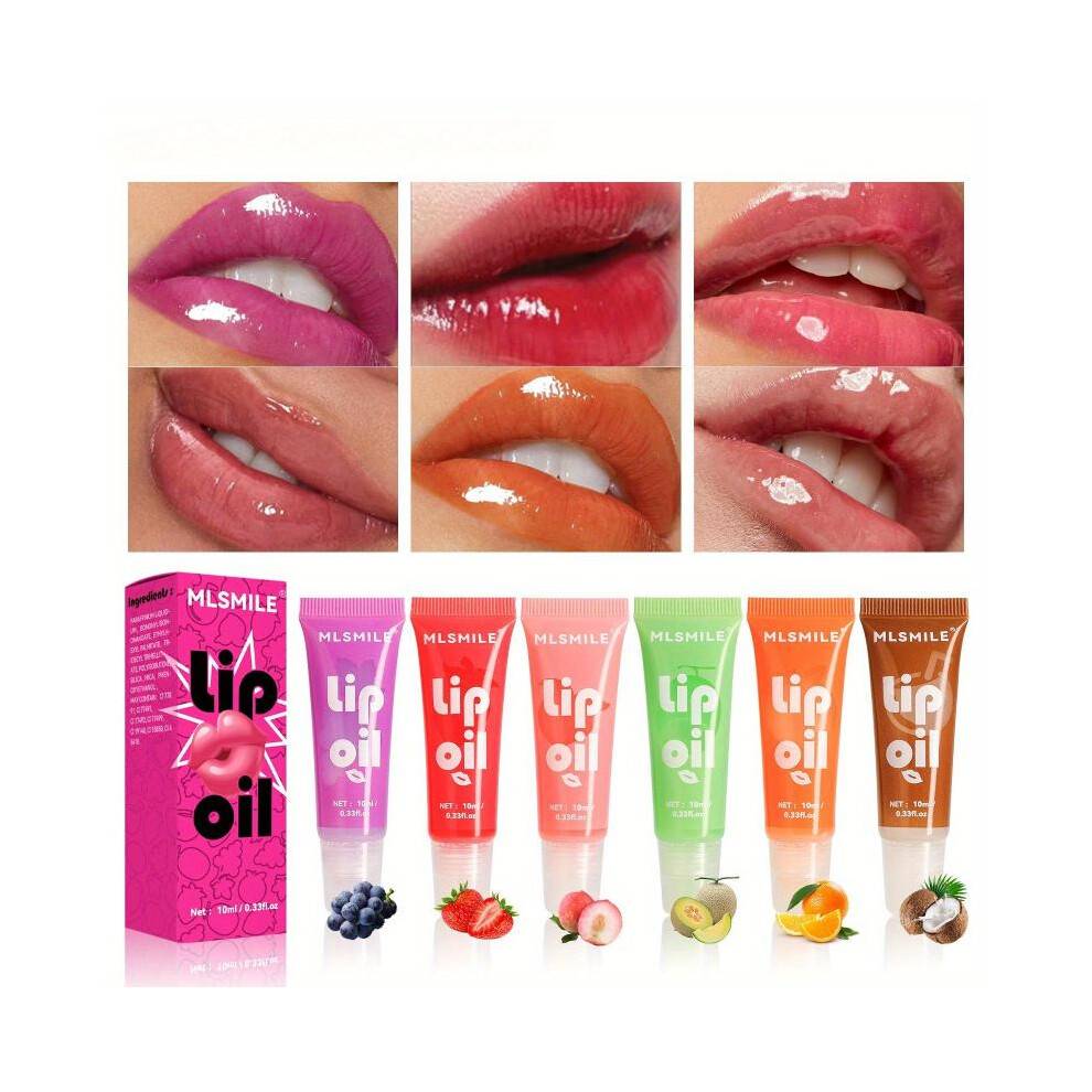 (Matches the image) 6 Colors Strawberry Fruit Lip Gloss Lip Balm Lip Oil Hydrating Moisturizing Mirror Liquid Lipstick Color Changing Lip Glaze