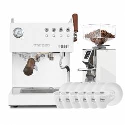 Ascaso Steel Duo Plus White Espressomaskine Inkl. Eureka Mignon Libra Chrome/Hvid Espressokværn & Cappuccinokopper